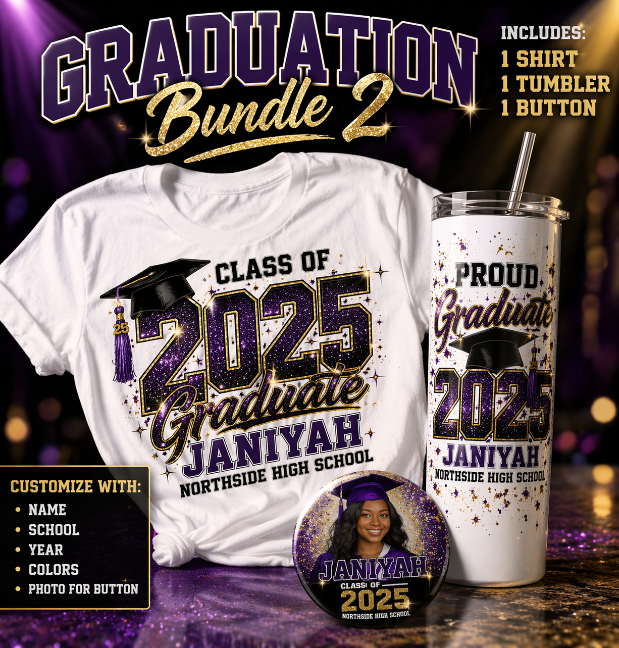 Graduation Bundle 2 – Shirt, Tumbler & Button Package