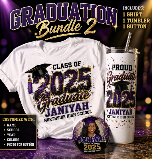 Graduation Bundle 2 – Shirt, Tumbler & Button Package
